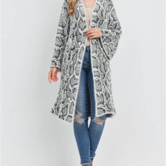 Snake Print Super Soft Fuzzy Cardigan - Picture 4 of 6